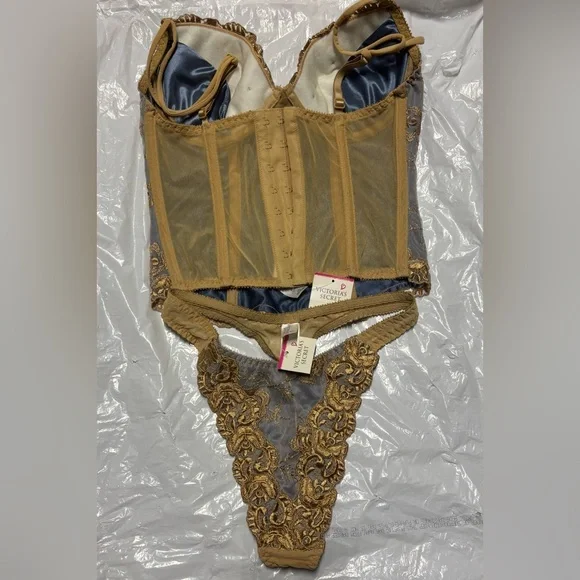 Victoria's Secret Gray and Gold Embroidered Lace corsé Bodysuit - Picture 8 of 10